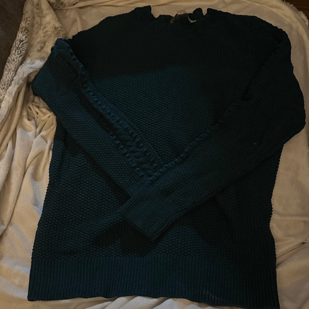 LOFT Teal Textured Crew Neck Sweater